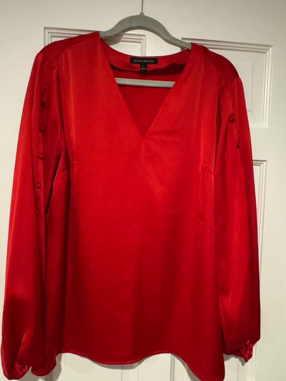 Banana Republic Bright Red V-Neck Satin Blouse